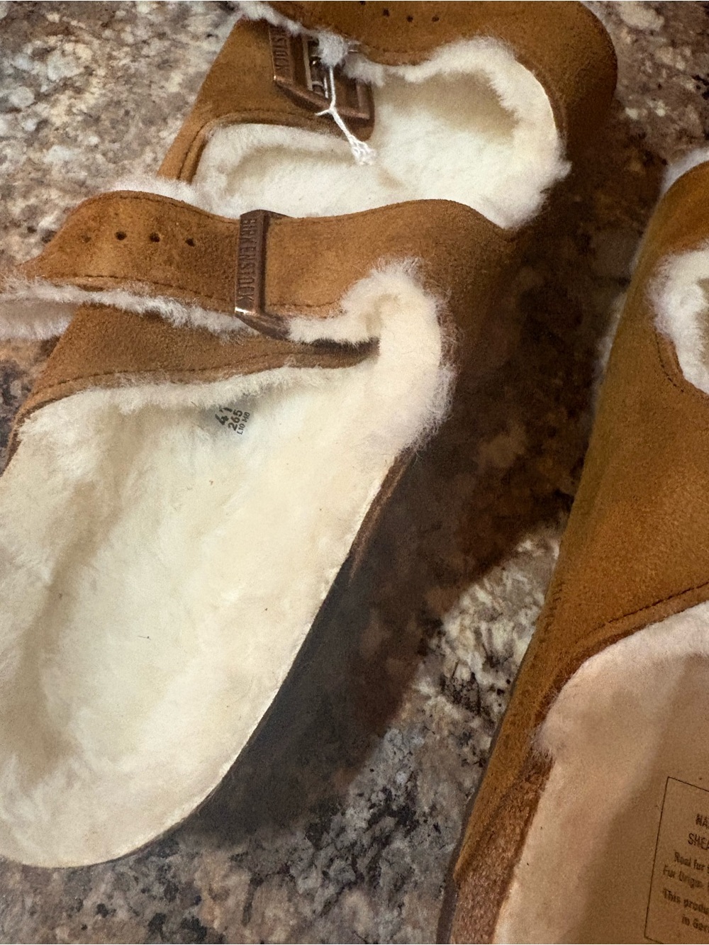 Birkenstock Arizona Shearling Lined Suede Slide - Chestnut Brown - Picture 2 of 6